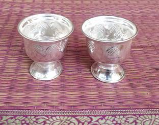 SujArta Haldi Kumkum /Akshata Set of 2 Bowls, Premium Medium (2.5 *2.5 Inch each Bowl) Silver Plated