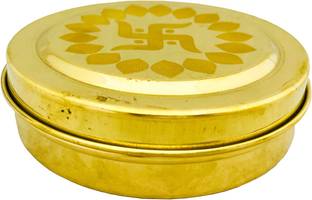 Shivshakti Arts Brass Box - Mandir Roli/Chawal/Chandan/Kumkum Puja Box/Dibbi with 6 Container Copper