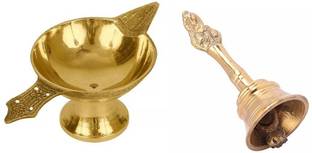 Utkarsh Combo Of Nagpari Head Pooja Puja Bell Ghanti With Akhand Laxmi Deepak Pital Diya Brass