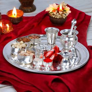 Dk trades 11 Inch Puja Thali with Accessories Steel