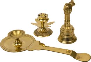 Spillbox Puja Combo of Karpoor Arati Stand and Dhoop Nandi Bell Brass