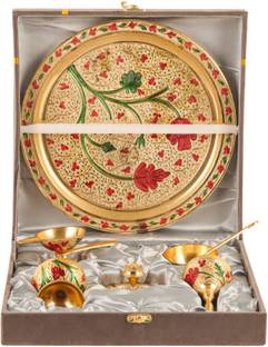 DANIYAL HANDICRAFTS BRASS POOJA THALI (WITH PREMIUM VELVET BOX) Brass