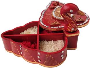 PW PENCILWALA Puja Chopra 4 Section,Tika Chopra in Peacock Shape Meenakari Work,Kumkum Box Plastic
