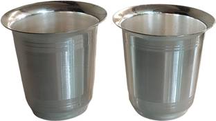 SujArta (Pack of 2) Coffee / Tea / Milk Lota Set, 3 Inch depth ( Medium Size), Silver Plated Glass Set Hot Beverage Glass
