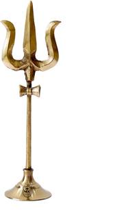 Neo Classic Brass Lord Shiva Trishul with Damru Traditional Trident Statue Height 8 Inch Brass