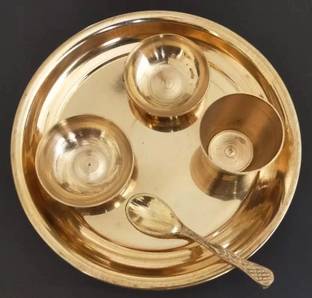DARIDRA BHANJAN Laddu Gopal Bhog Thali Set - Brass Bhog Bartan for Puja/Mandir Brass