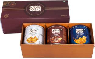 poppacorn Gourmet Popcorn Gift Pack Popcorn Brown Pack, Choco Crunch, Butter Toffee, Salted Caramel Popcorn