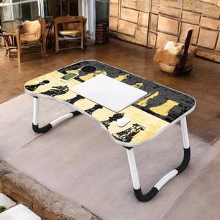 MEZIRE Foldable Laptop Table with Cup Holder | Mac Holder | Study Table Rounded Edges Wood Portable Laptop Table