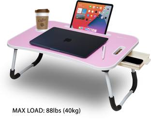 Flipkart Perfect Homes Studio Foldable Wooden Mini Laptop Table for Bed, Study Table with Drawer, Table (Pink) Wood Portable Laptop Table