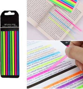 Zarwani Sticky Note Neon Highlighter Strips 160 Sheets Regular, 4 Colors