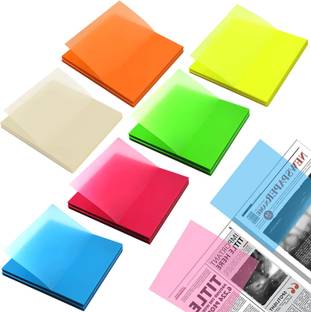 greencom 300 Sheets Transparent Sticky Notes for annotating Books,Waterproof Self-Adhesiv 50 Sheets 3x3 Inches, 6 Colors