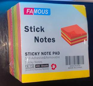 we ensign 400 STICKY NOTES PAD CUBE 400 Sheets 3 X 3 Inch Sticky Notes Self Adhesive Post It, 5 Colors