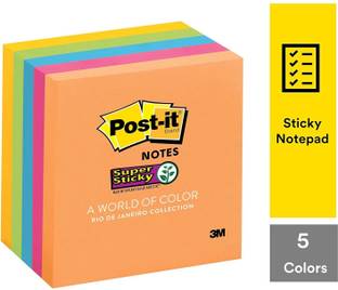 Scotch Super Sticky Notes, 2X Sticking Power, 90 Sheets 3 in x 3 in, 5 Pads/Pack, 90 Sheets/Pad (neon Colour), 5 Colors