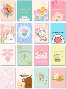 KAWAII CUTE POSTERS PACK OF 16 ( 8 cm x 11 cm ) 300 GSM | CUTE AESTHETIC WALL DECOR | AESTHETIC ROOM DECOR | POSITIVE AFFIRMATION POSTERS | MOTIVATIONAL POSTERS | CUTE WALL COLLAGE | SELF-CARE POSTERS Photographic Paper