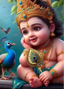 Rc Decor Cute Mor Phank Karthik God Wall Poster For Pooja Room, Living Room, Kids Room (Size - 45Cm X 45Cm) 3D Poster