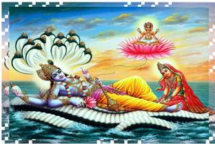 Jagvii 18 inch Lord Vishnu & Laxmi , medium size, 3D, Self-Adhesive, Wall Poster. Self Adhesive Sticker