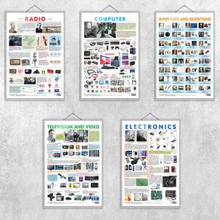 INVENTORS AND INVENTIONS, TELEVISION AND VIDEO, ELECTRONICS, RADIO and COMPUTER Chart | Combo of 5 Charts | Tech Evolution: Visionaries and Innovations Paper Print