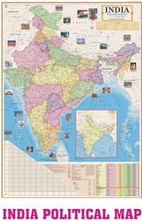 INDIA POLITICAL MAP : ENGLISH WALL MAP : SIZE-28 X 40 INCH ( 70 x 100 CMS ) PAPER PRINT : NON LAMINATED : PAPER FOLDED Paper Print