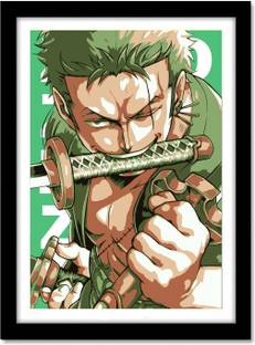Roronoa Zoro Anime Poster Fan Art Frame For Room & Office Multicolor Paper Print
