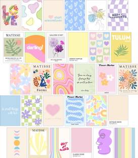 Paper9store Pack of 30 Danish Pastel Posters set |Aesthetic Room Decor| Self Adhesive Wall collage Kit for Bed Room Decoration|Aesthetic Posters| Teen Girls room Decor. Photographic Paper