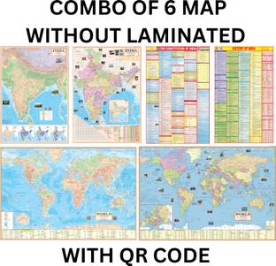 (COMBO OF 6 INDIA & WORLD ENGLISH MAPS) INDIA & WORLD (Both Political & Physical) CONSTITUTION CHART OF INDIA | ENGLISH HISTORY CHART OF INDIA | English Maps Set of 6 | Map Size (40inch * 28inch & 23inch * 36inch) | Paper Print | Best Useful for UPSC, SSC, IES and other competitive Exams. Paper Print