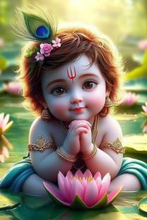 Large Cute Bal Krishna Poster for Pregnant Women | HD Poster for Room, Living Room, Bedroom, Mandir Room Walls Photographic Paper