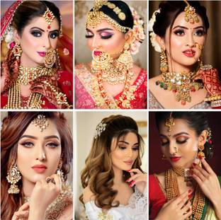Pack of 6 Bridal Makeup Poster for Beauty Parlour Wall Décor Paper Print