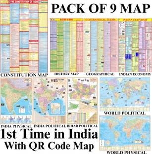India & World Map (Both Political & Physical) Bihar with Constitution of India , Indian History , Indian Economy & Geographical Terms Chart | Maps Size: (40 X 28 inch) (23 X 36 inch)|Set Of 9 | Useful for UPSC and other competitive exam preparation Paper Print