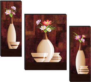 Floral Wall Painting | Flower Vases Framed Art | Floral Frames for Wall Decor Set of 3 (12 x 18 Inch) Fine Art Print