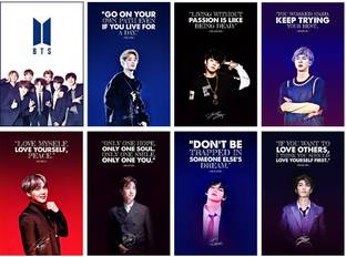 Motivational and Inspirational Wall Poster, (Bangtan Boys, BTS) 12x18 Each, Pack of 08 Paper Print