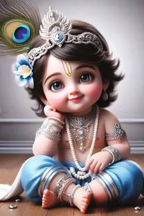 Bal Krishna Posters For Room, Living Room Decoration, Posters For Bedroom, Mandir Room Wall Décor, Multicolor Paper Print