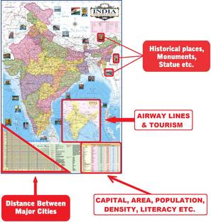 GOLDEN PAPER 100 cm India Map. Size: 40"x28" inch. With Fact. Ideal Map For Aspirant of UPSC,SSC Etc Double-sided Sticker