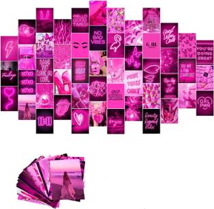 Pink Wall Collage Kit, Pink Neon, Hot Pink Room Decor, Bedroom Decor for Teen Girls, Pink Room Decor Aesthetic, Pink Poster, Hot Girl Poster, Hot Pink, Pink Wall Collage 50pcs Fine Art Print