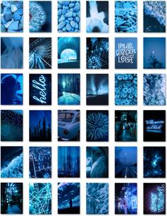 BLUE AESTHETIC POSTERS PACK OF 36 (10.5 cm x 14.8 cm) 300 GSM | AESTHETIC WALL DECOR | AESTHETIC ROOM DECOR | BLUE MOOD BOARD | ROOM DECOR POSTERS | WALL COLLAGE | BLUE MOOD PANEL Photographic Paper