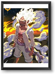 ANIME POSTER FRAME - LUFFY GEAR FIVE ONE PIECE - Black Framed Wall Poster For Home And Office With Frame, (12.6*9.6) Photographic Paper