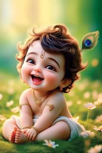 Little Bal Gopal Posters For Pregnant Women | Religious Posters | Krishna Poster | Multicolor Photographic Paper