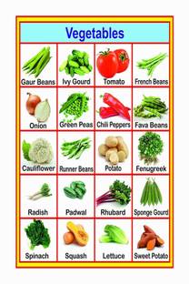 Vegetables Name Chart Poster with Gloss Lamination Paper Print