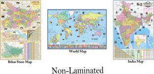 (Set of 3 Map) Bihar Map, India Map and World Map. in English Language. Size : 40"x28" inch With Important Fact and Figure. Ideal Map For Student and Aspirant of UPSC, PCS, SSC, RAILWAY Exam and Other Competitive Exam. Paper Print