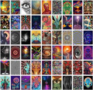 Pack of 54 Psychedelic Aesthetic Wall Collage kit Posters | Posters for Wall Decoration | Wall Art For Bedroom, Office, Living room, Dorm room Photographic Paper