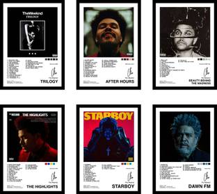 Pack of 6 - The Weeknd Music Album Art Wall Framed Posters 8x12 inch (A4 Size) Included Seamless Pins Hooks Wall Decor Framed Posters Wall Art For Bedroom, Living room, Office Fine Art Print