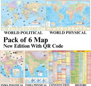 (COMBO OF 6 & WORLD MAPS) & (Both Political & Physical) Constitution of India Chart & History of Chart | Set Of 6 | Map Size (40inch * 28inch & 23inch*36inch) | Paper Print | Best Useful for UPSC, SSC, IES and other competitive Exams. Paper Print