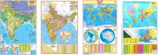 Physical map and Political map of India and World in HINDI | NON-LAMINATED | SET Of 4| Very useful for the School College/University and Competitive exam students Paper Print