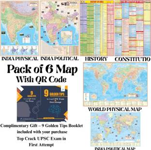 (COMBO OF 6 MAPS/CHARTS) INDIAN Constitution Map & History of India Map With India & World Map (Both Political & Physical)| Set Of 6| Map Size (40 * 28) (23 * 36)|Paper Mint| Best Useful for UPSC, SSC, IES and other Competitive Exams. (All English Maps) Paper Print