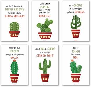 Combo of 6 Cactus Minimal Inspirational Posters Quotes for Room Office (Fine Art Print, 12x8 Inch, Unframed) Fine Art Print