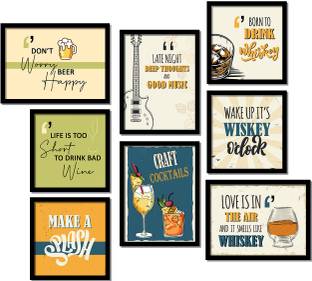 Bar Quotes Frames - KItchen Wall Decor - Wall Posters with Frame for Bar Restaurant Kitchen Wall Frames Set of 8 Design04 Paper Print