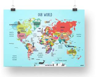World- World Map and Its Countries- Learning | world map poster for kids | Wall posters for study ,world map learning Paper Print
