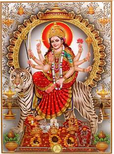 Durga Ma with Vishno Devi Big Size Thick Paper Golden Glitter Print Wall Poster for Drawing Room, Temple and Office Room Paper Print