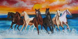 lucky seven horses running at sunrise ll 7 horse vastu poster in canvas print poster Fine Art Print
