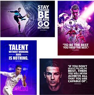 Cristiano Ronaldo Motivational Quotes Wall Posters,( Football, Sports Poster ), Pack of 04, (18 inch X 12 inch, Each), Paper Print