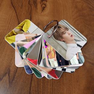 BTS Flash 1mm Thick Cards with Snap Key Ring (Set of 12 Cards 24 Photos Front Back) Glossy Laminated Photographic Paper